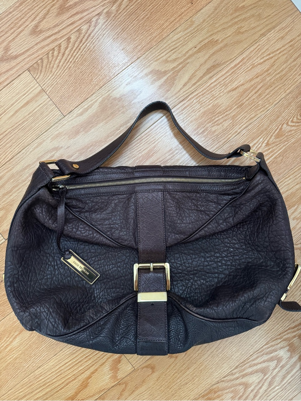 Michael Kors Collection “Heidi” Tumbled Lamb Leather Chocolat Brown Leather Hobo